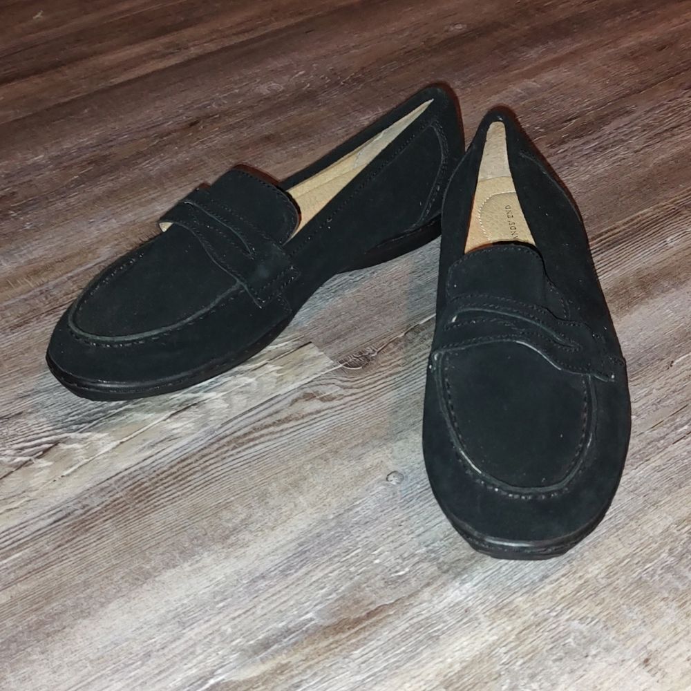 Lands' End Womens Black Suede Slip On Penny Loafers Sz 8.5D